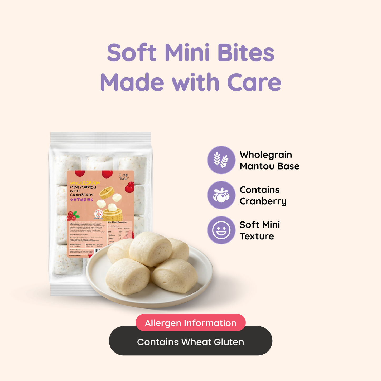 Wholegrain Mini Mantou with Cranberry