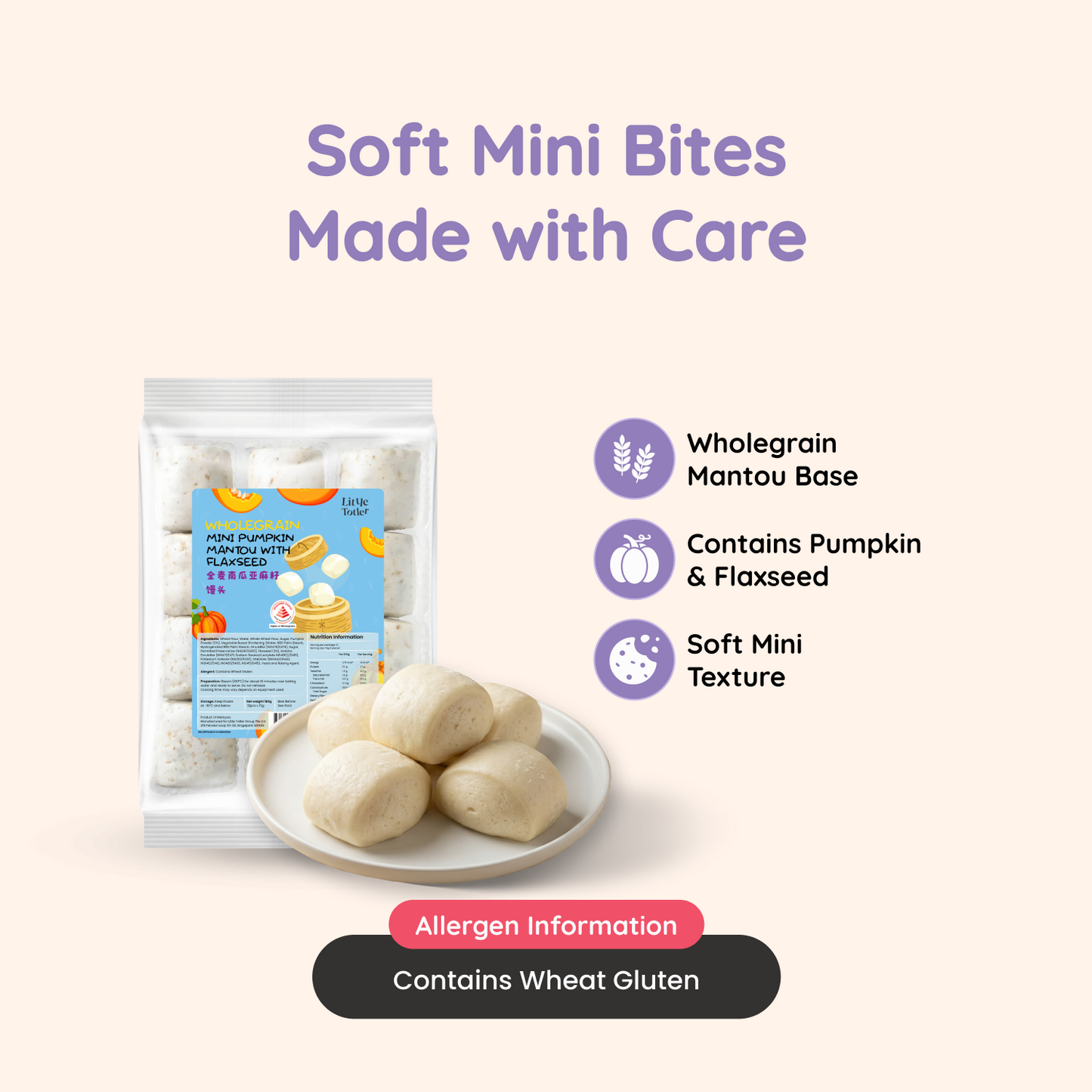 Wholegrain Mini Pumpkin Mantou with Flaxseed