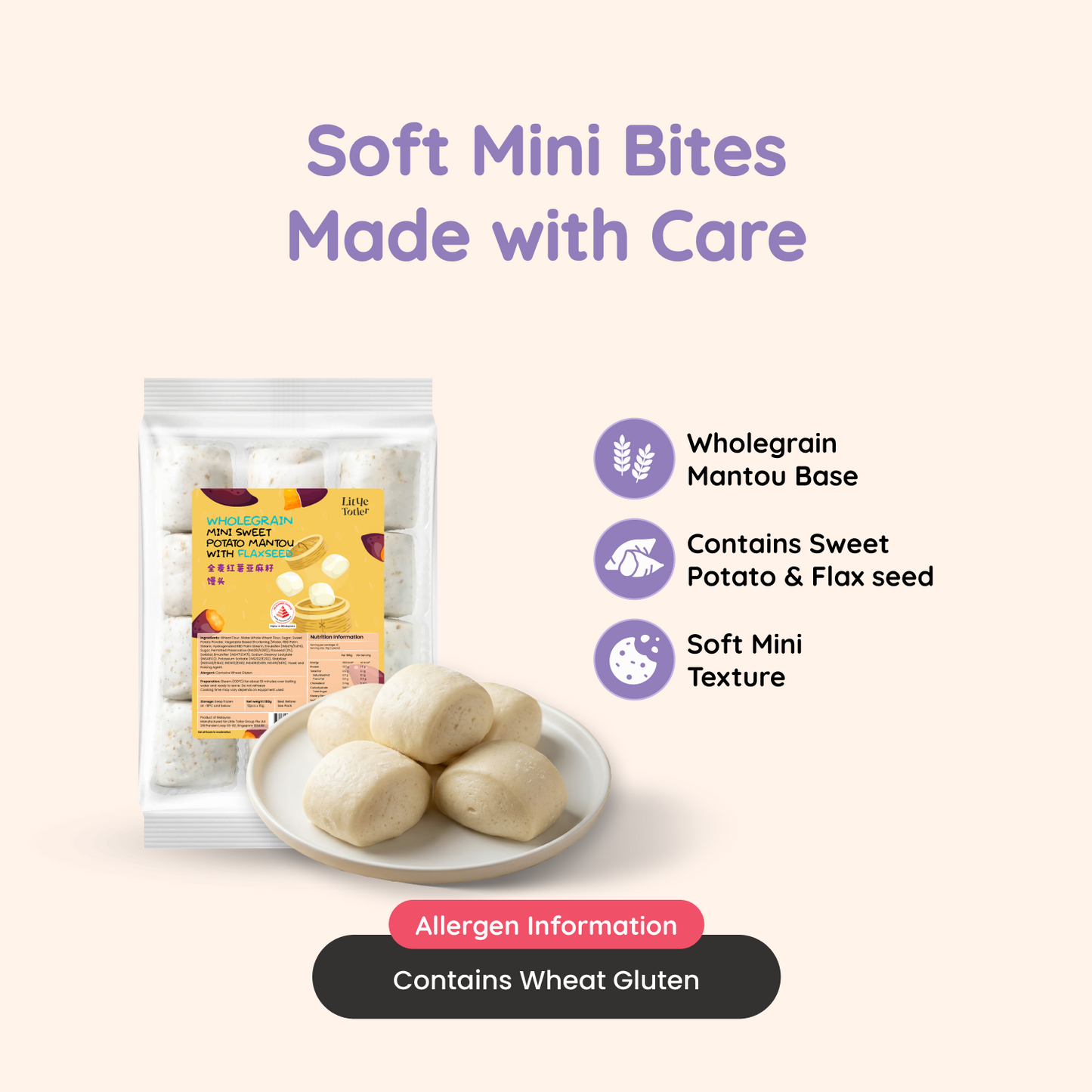 Wholegrain Mini Sweet Potato Mantou with Flaxseed